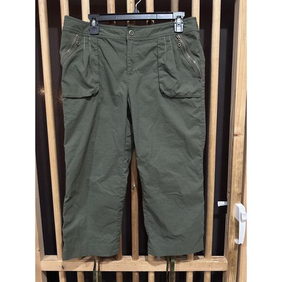Title Nine Capri Pants Womens 10 Green Zip Pocket Hiking Cargo Drawstring Trail - Picture 1 of 7